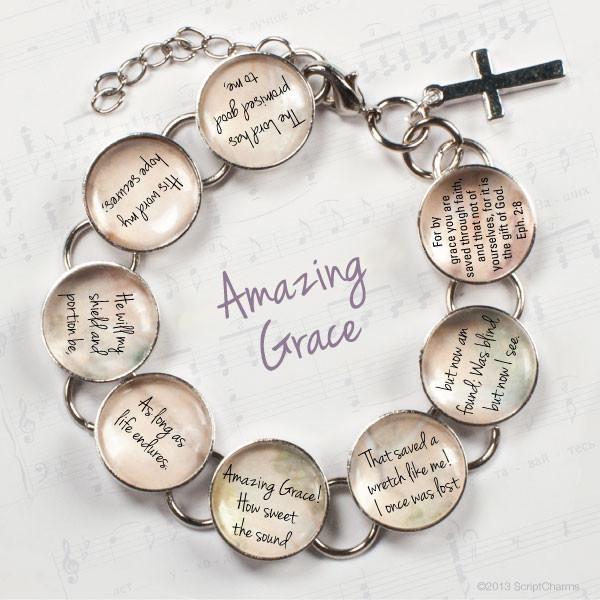 Amazing Grace Hymn & Scripture Glass Charm Bracelet – Stainless Steel - Dope Women's Clothing