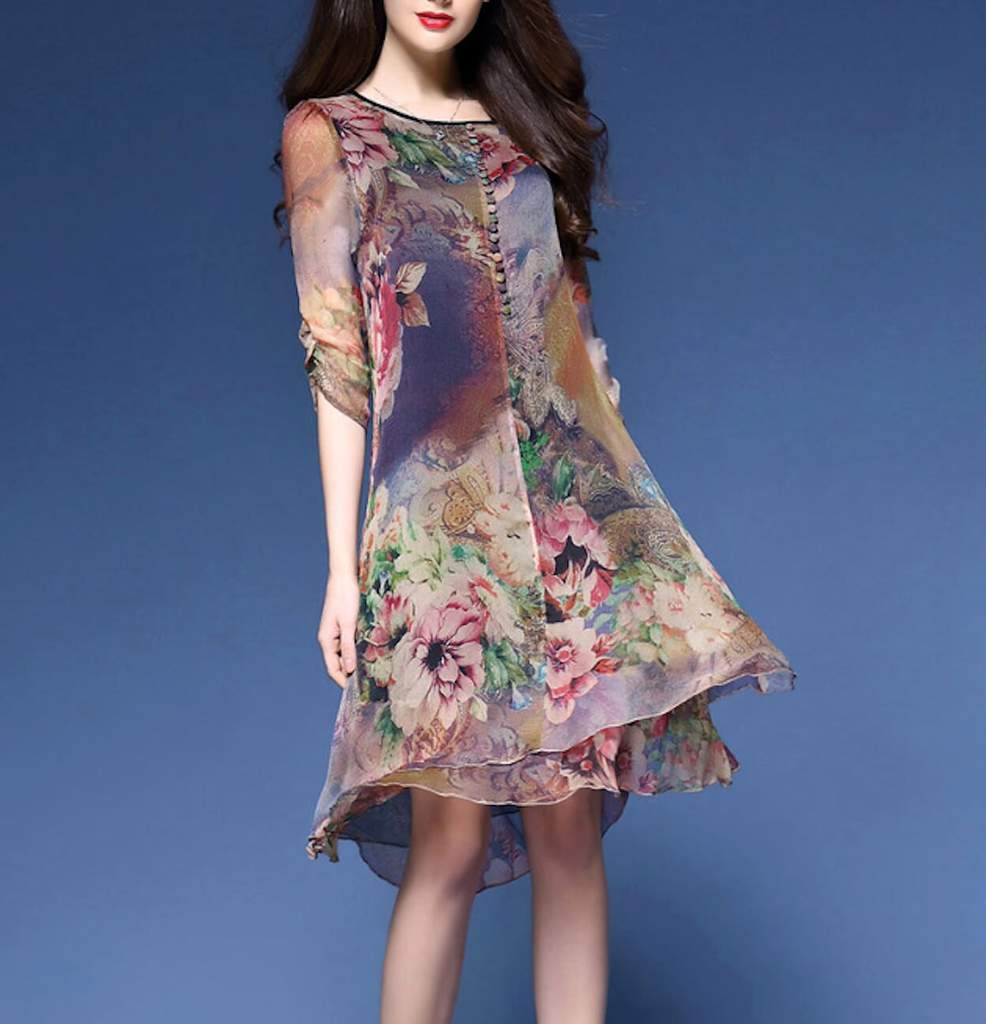Womens Quarter Sleeve Floral Dress - Dope Women's Clothing
