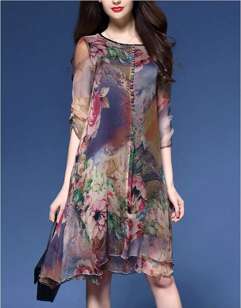 Womens Quarter Sleeve Floral Dress - Dope Women's Clothing