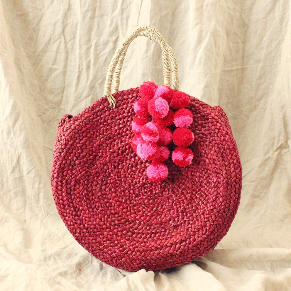 Red Luna Bag - Round Handwoven Straw Tote Bag with - Dope Women's Clothing