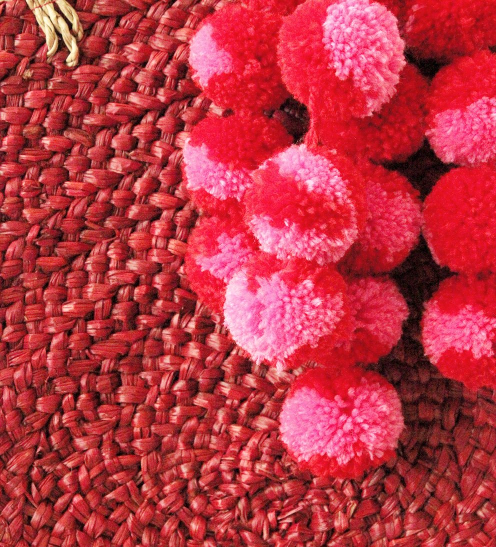 Red Luna Bag - Round Handwoven Straw Tote Bag with - Dope Women's Clothing