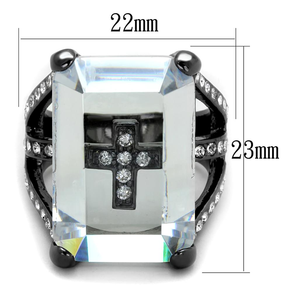 LO3593 - TIN Cobalt Black Brass Ring with AAA Grade CZ in Clear - Dope Women's Clothing