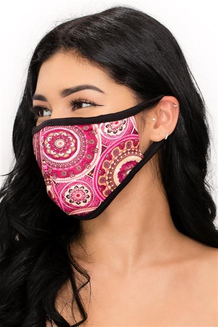 FASHION MASK 101-WP-medallion wallpaper print double layer contoured - Dope Women's Clothing