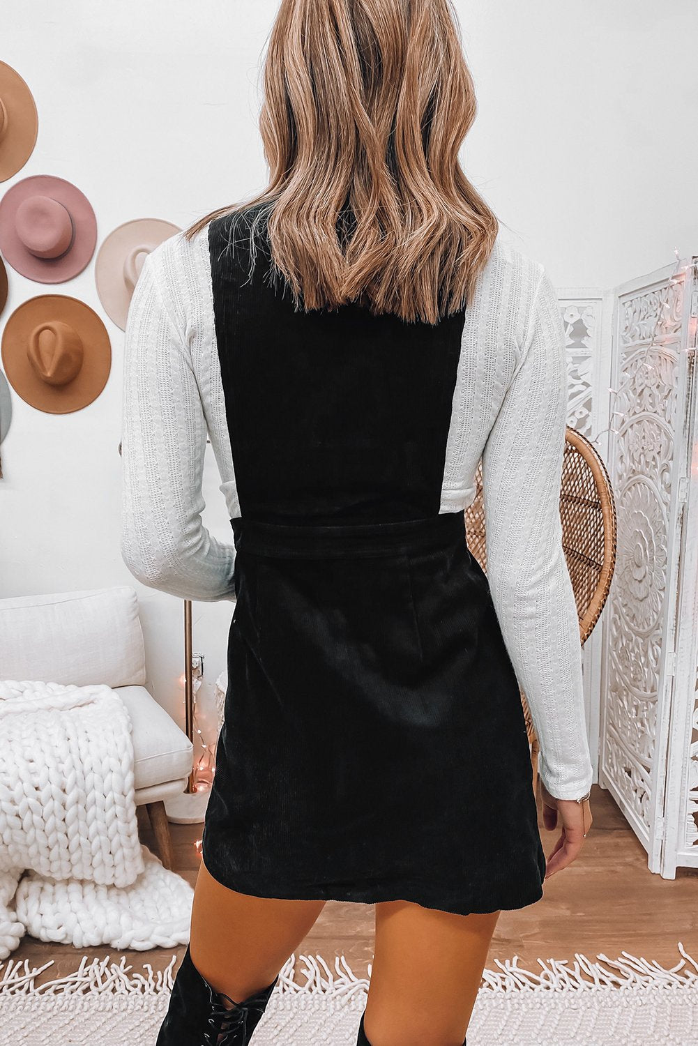 Corduroy Overall Sleeveless Mini Dress with Pockets - Dope Women's Clothing