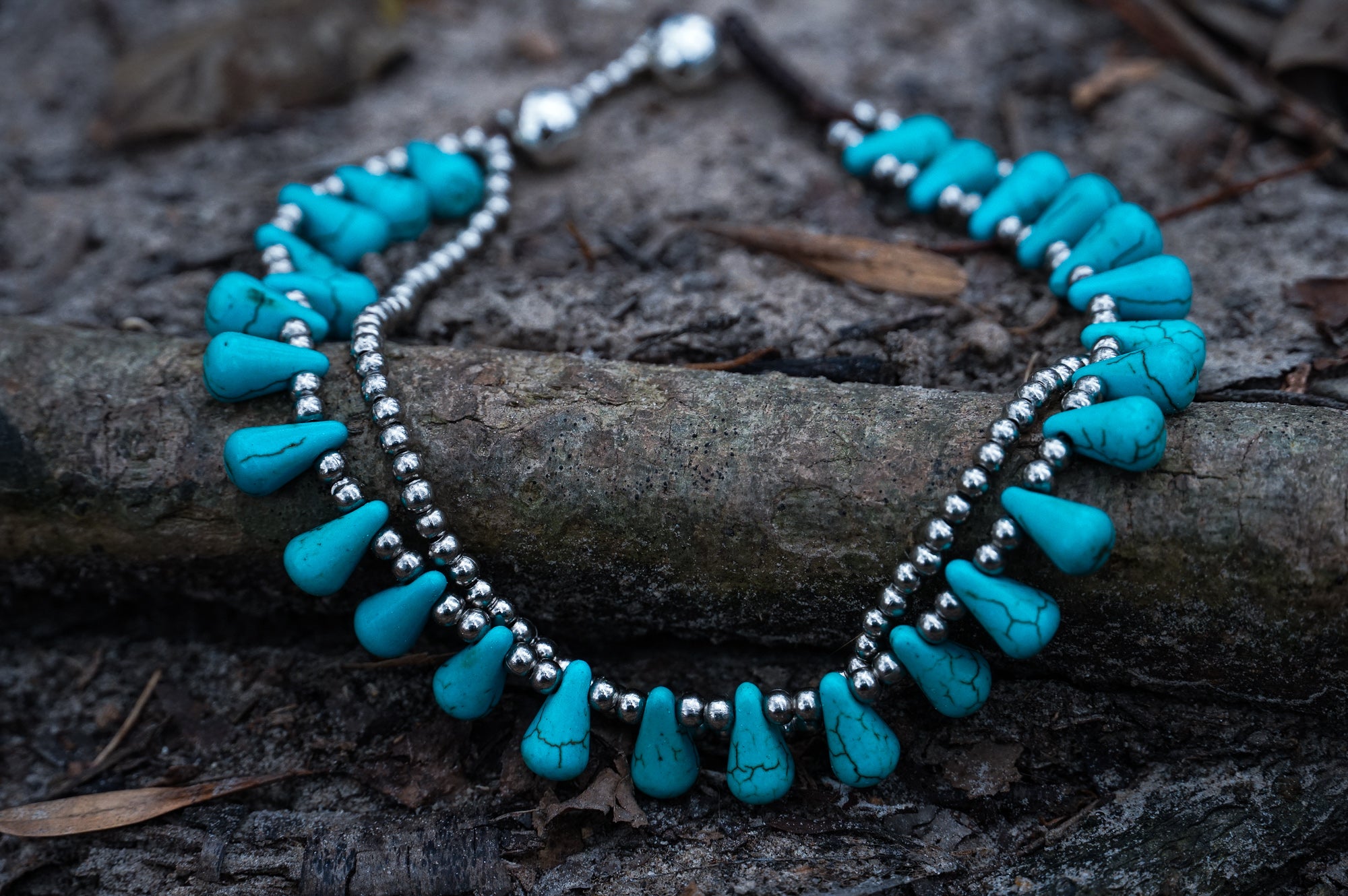 Turquoise Teardrop Bead Boho Silver Anklet - Dope Women's Clothing