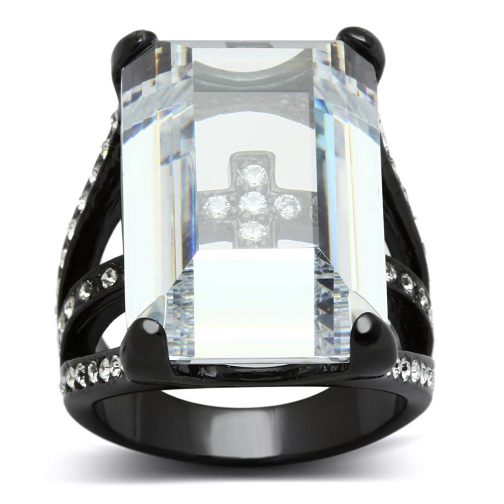 LO3593 - TIN Cobalt Black Brass Ring with AAA Grade CZ in Clear - Dope Women's Clothing