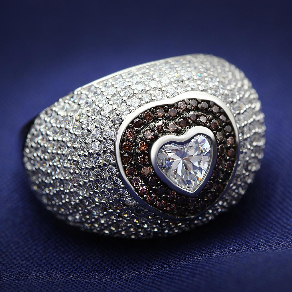TS022 - Rhodium + Ruthenium 925 Sterling Silver Ring with AAA Grade CZ - Dope Women's Clothing