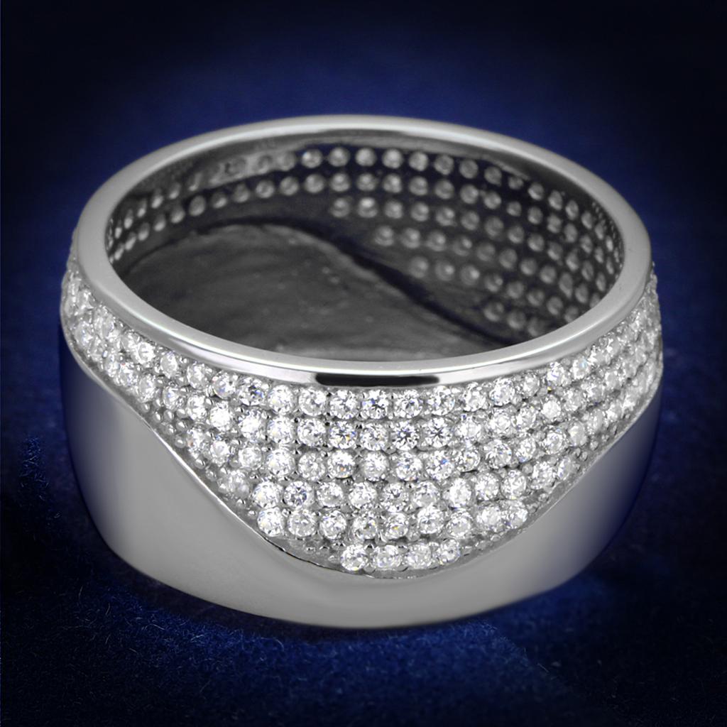 TS378 - Rhodium 925 Sterling Silver Ring with AAA Grade CZ in Clear - Dope Women's Clothing