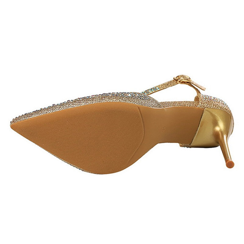 Shiny Rhinestones High Heels Ladies Shoes Women Pumps Stiletto Sandals - Dope Women's Clothing 