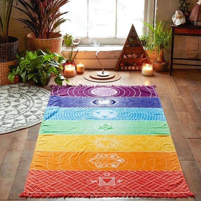 Hot Rainbow Beach Mat Mandala Blanket Wall Hanging - Dope Women's Clothing 