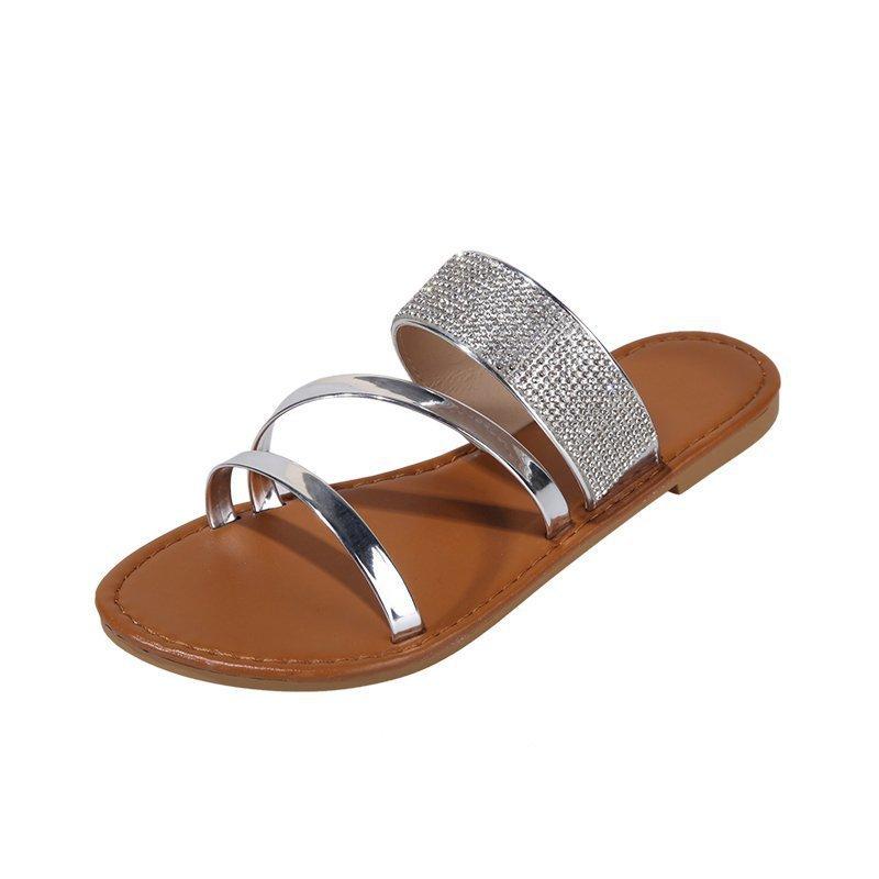 roman rhinestone flat outdoor flat beach slippers - Dope Women's Clothing 