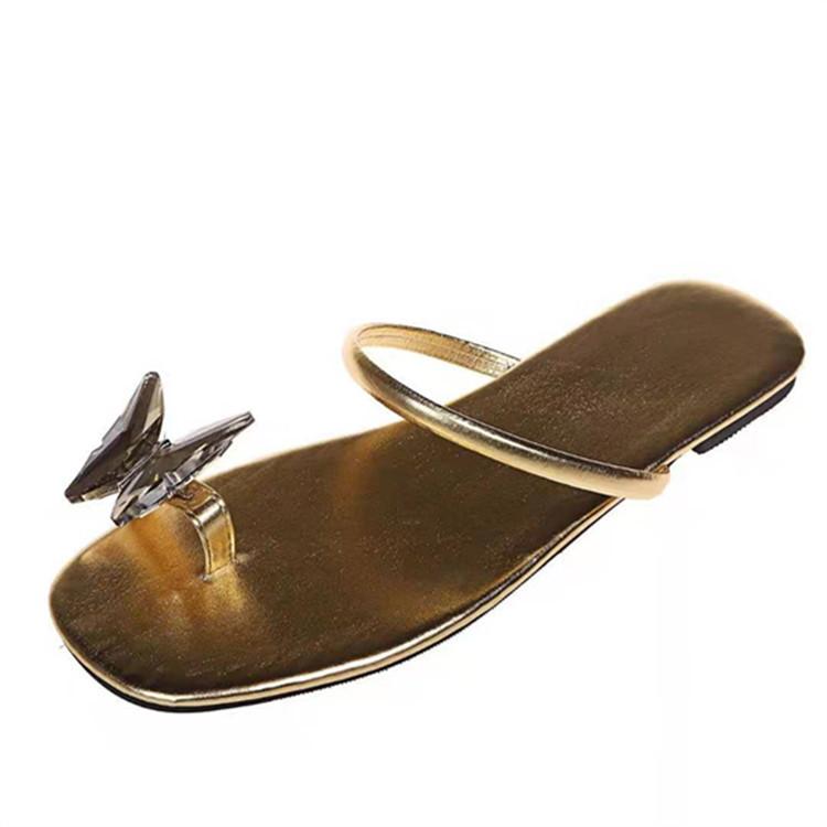 Butterfly Mark Flat Solid Color One Word Sandals - Dope Women's Clothing 