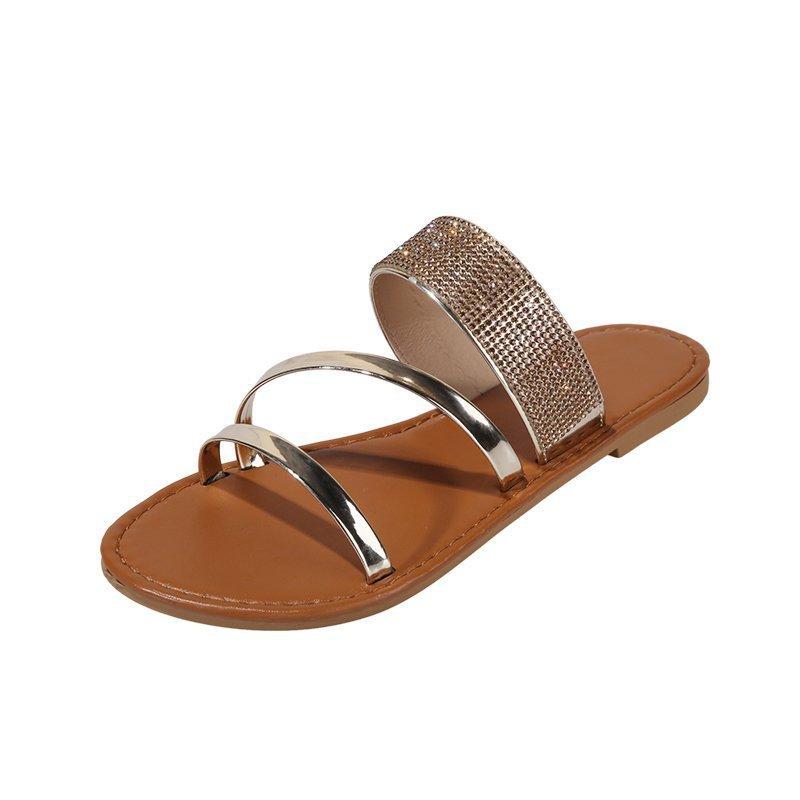 roman rhinestone flat outdoor flat beach slippers - Dope Women's Clothing 