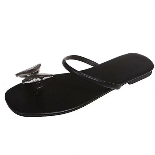 Butterfly Mark Flat Solid Color One Word Sandals - Dope Women's Clothing 