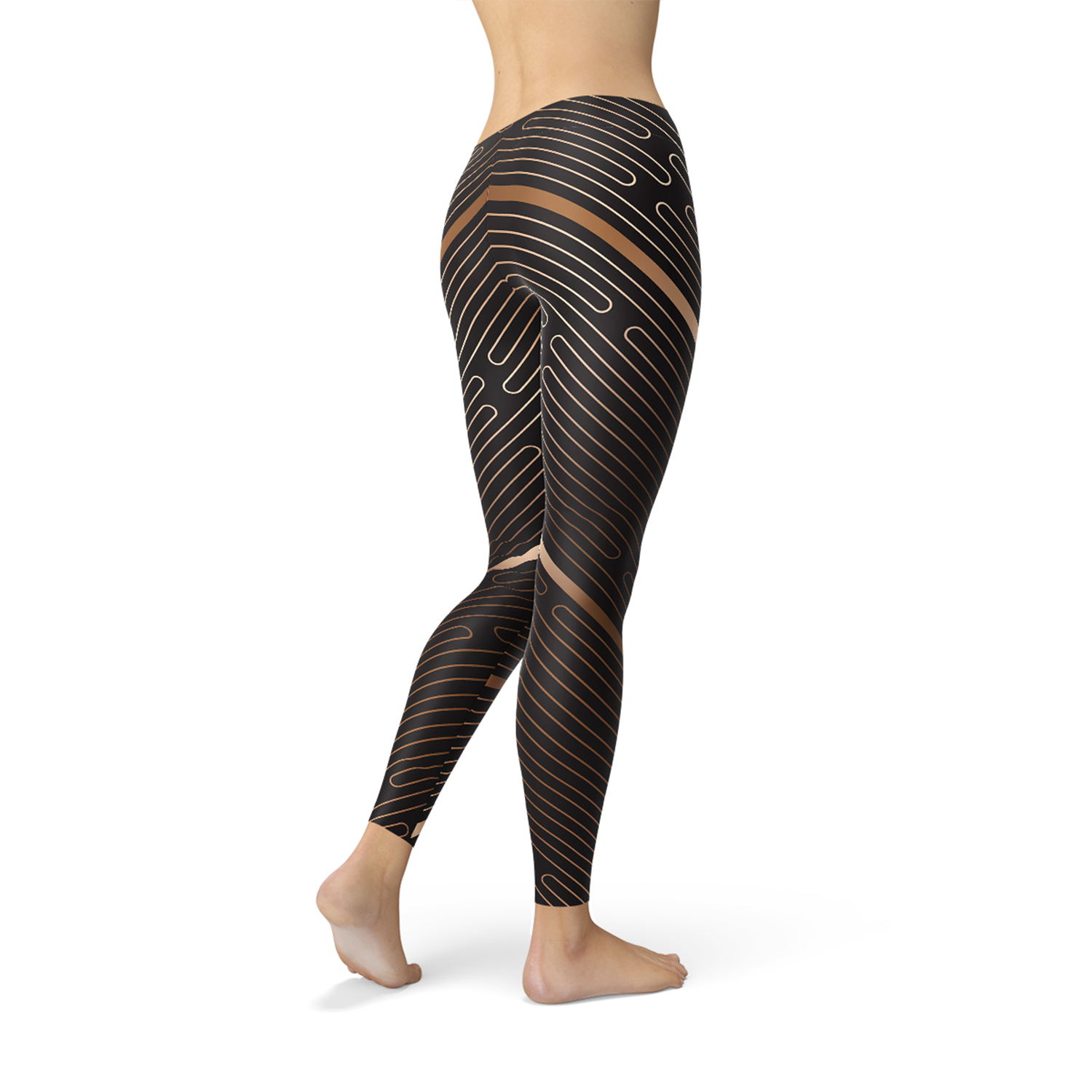 Womens Striped Lines Sports Brown Leggings - Dope Women's Clothing 