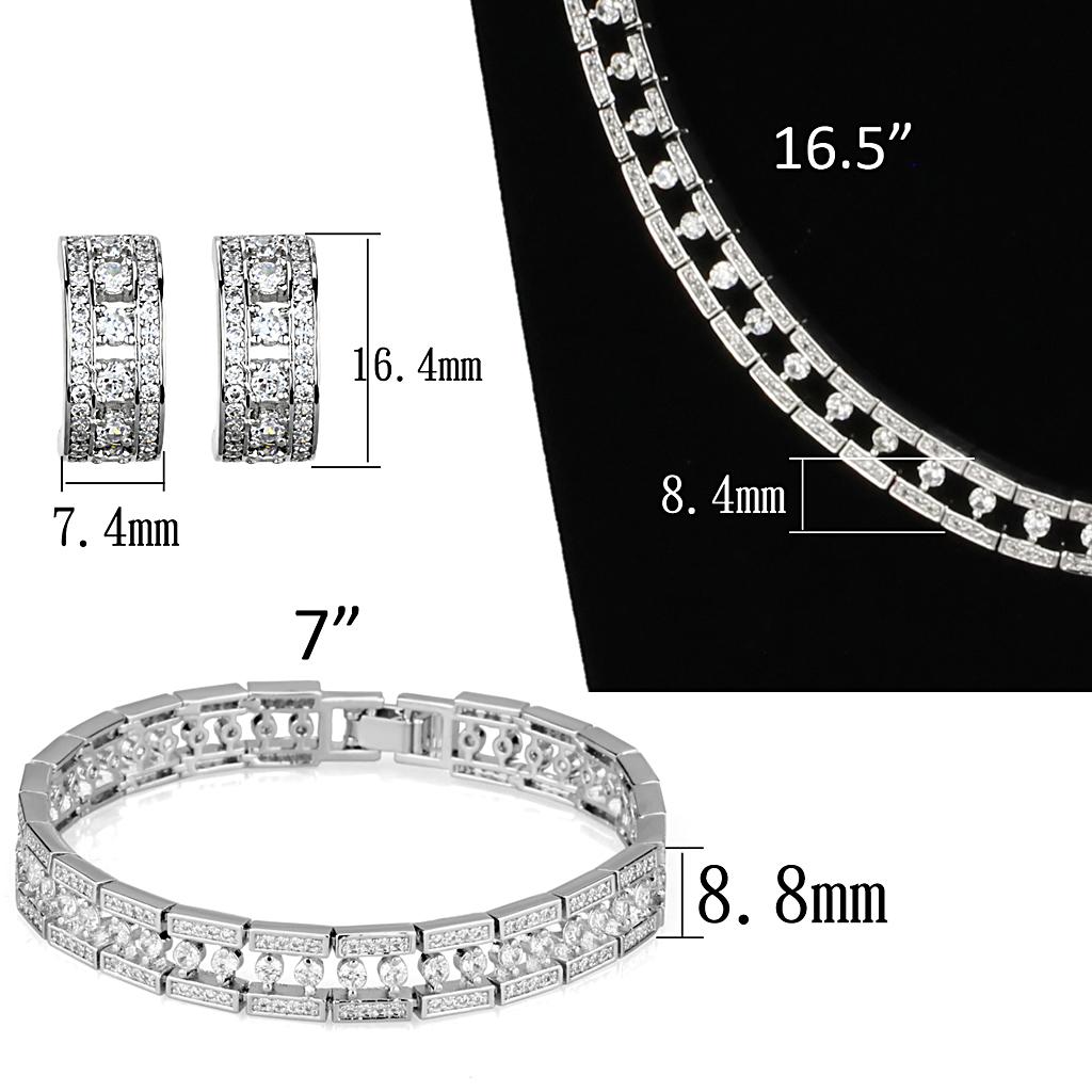 3W944 - Rhodium Brass Jewelry Sets with AAA Grade CZ  in Clear - Dope Women's Clothing 