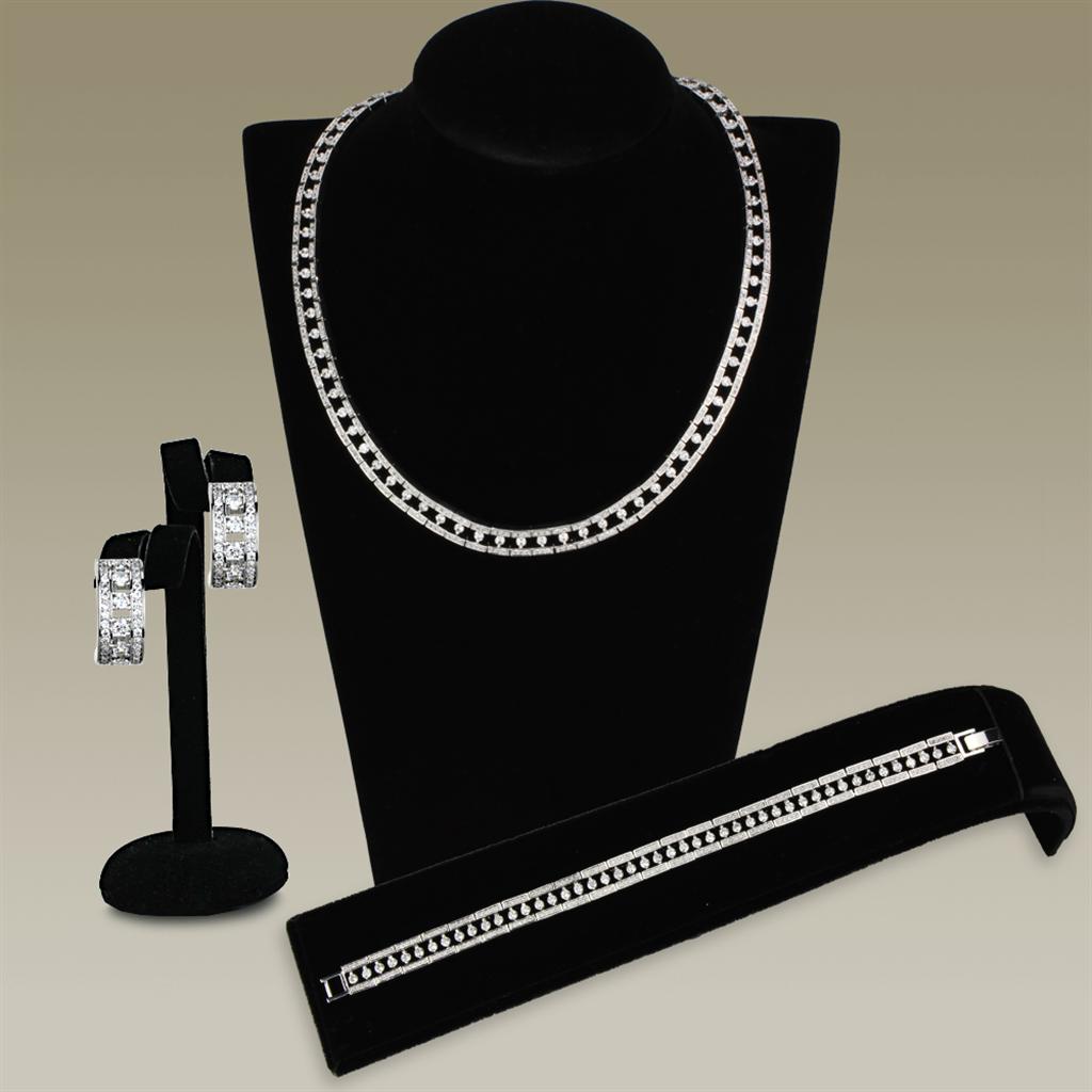 3W944 - Rhodium Brass Jewelry Sets with AAA Grade CZ  in Clear - Dope Women's Clothing 
