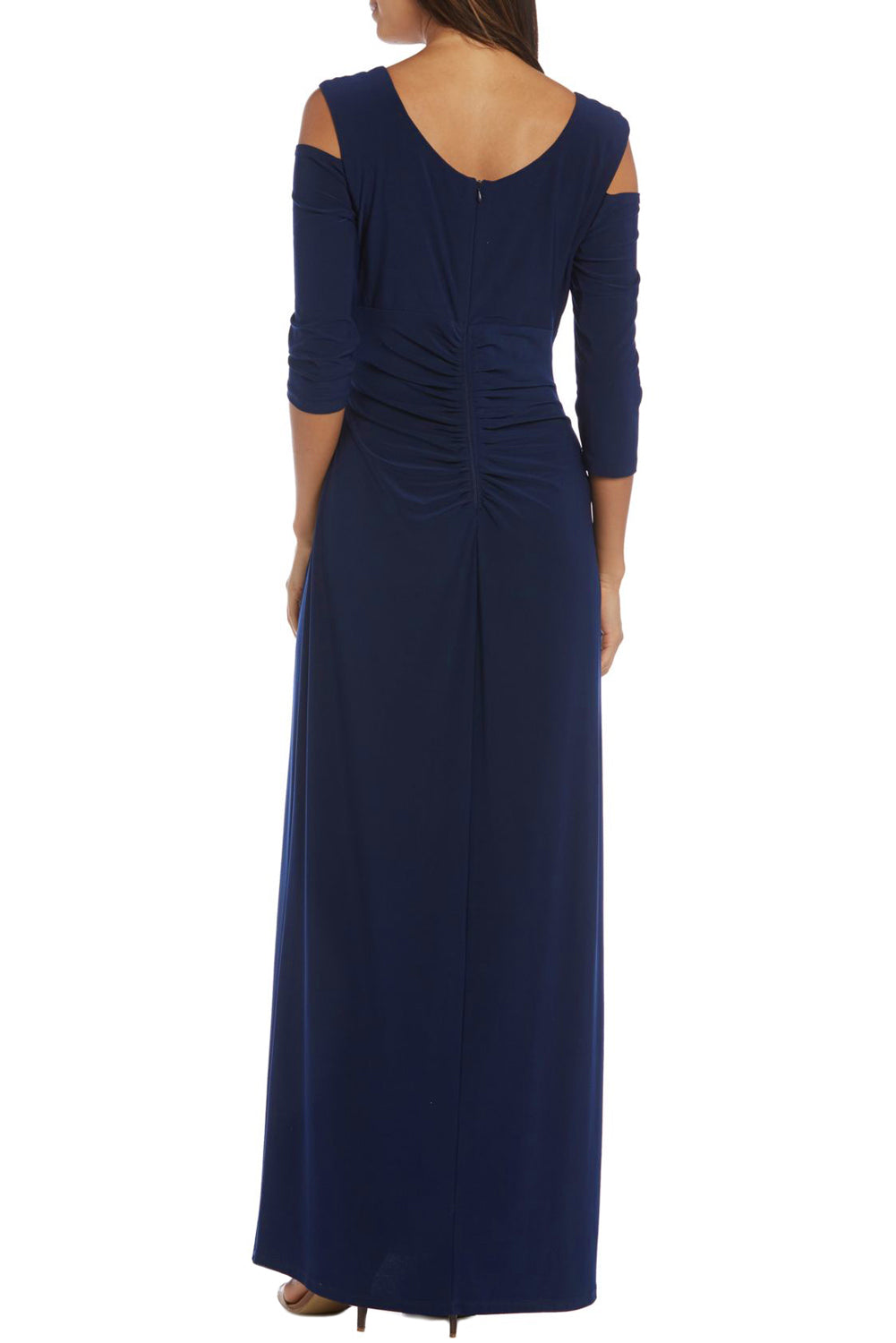 Blue Cold Shoulder Rhinestone Gown - Dope Women's Clothing 