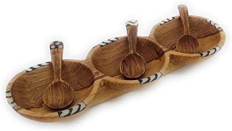 Triple Olive Wood Hand Carved African Salad bowls, Serving bowls. - Dope Women's Clothing 