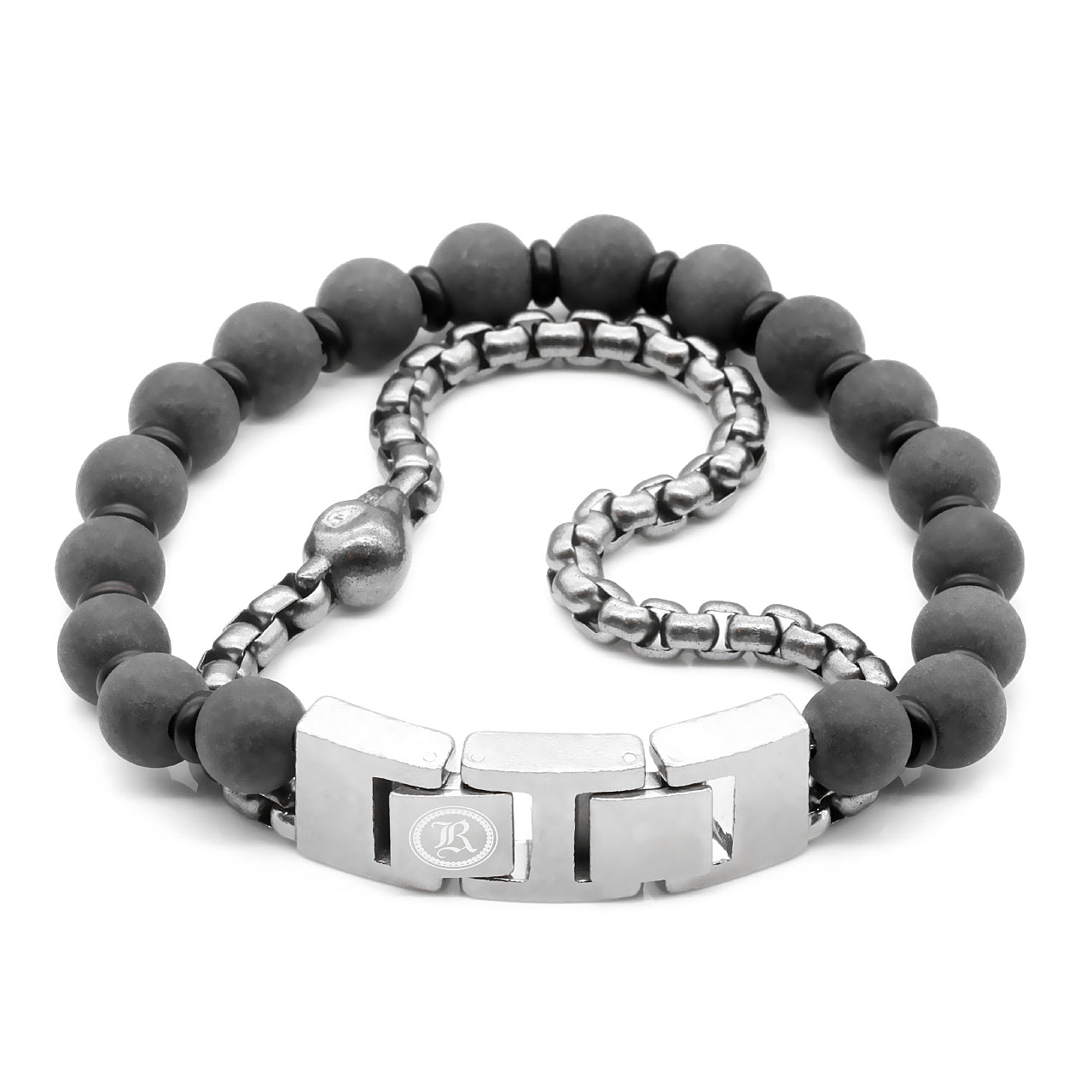 Skull Bracelet Skull Black Marble & Steel Box Chain Bracelet - Dope Women's Clothing 