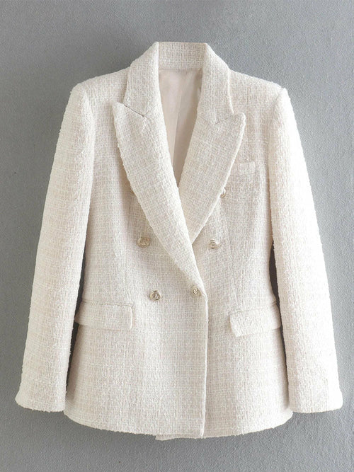 Women Jacket Double Breasted Tweed Blazer Coat - Dope Women's Clothing 