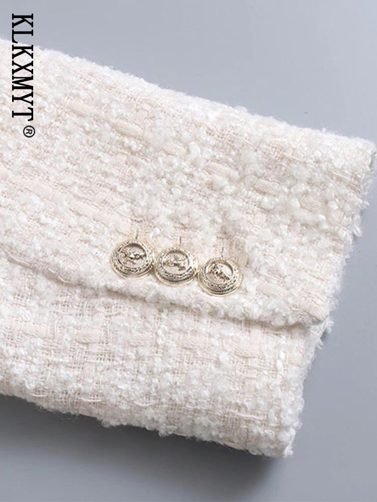 Women Jacket Double Breasted Tweed Blazer Coat - Dope Women's Clothing 