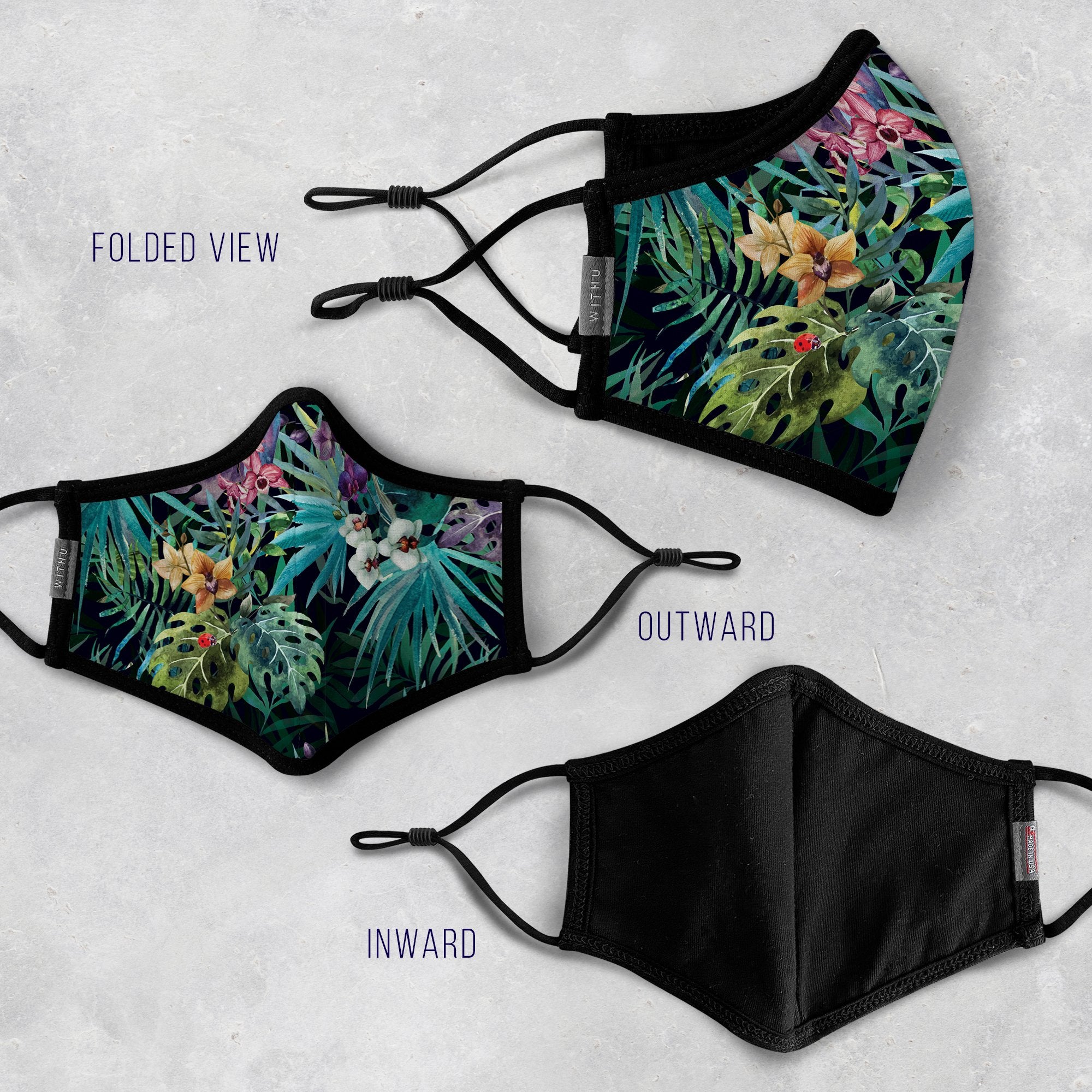 WITH U Washable Reusable Face Masks - 3-Layer with Adjustable Ear - Dope Women's Clothing 