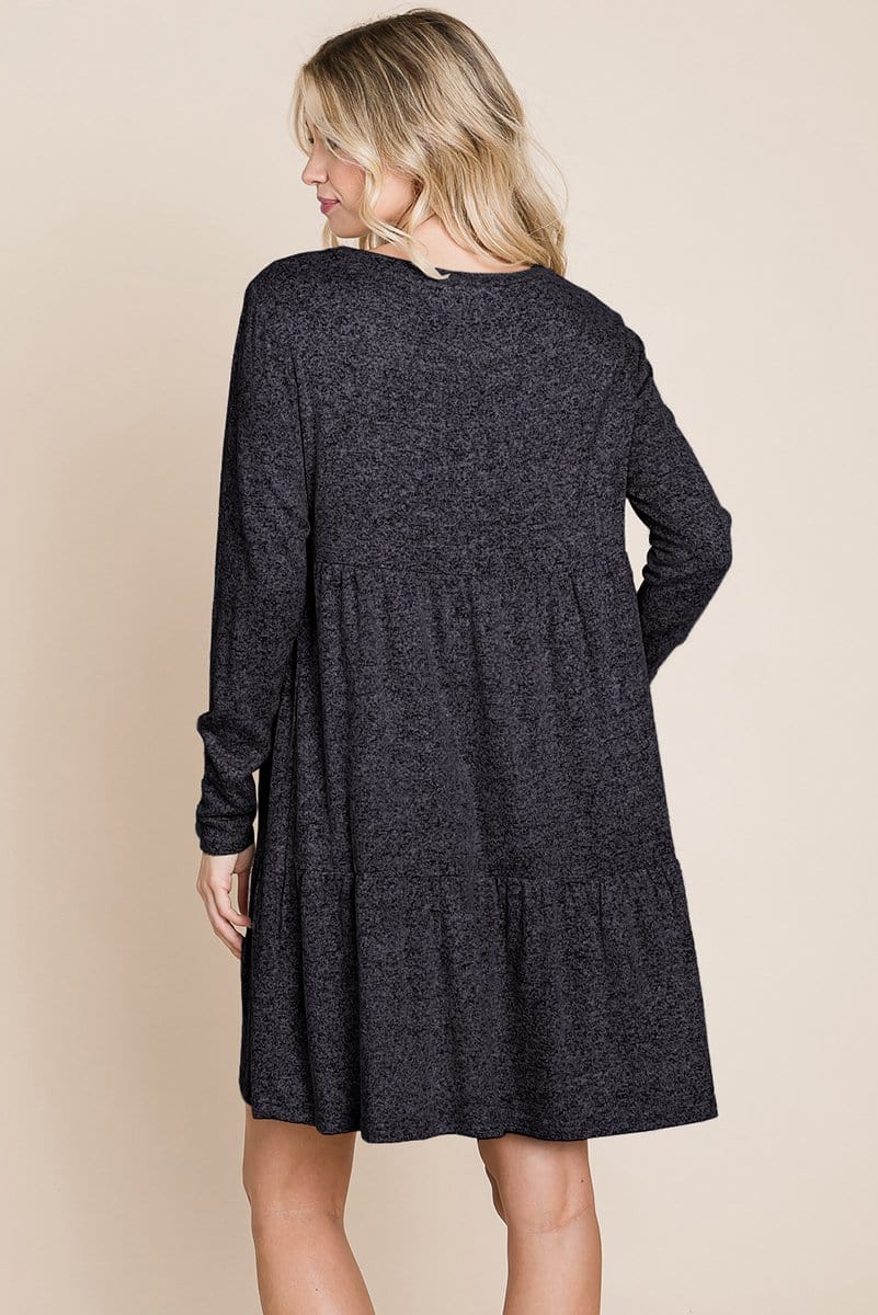 Brushed Hacci Tiered pleated Mini Dress - Dope Women's Clothing 