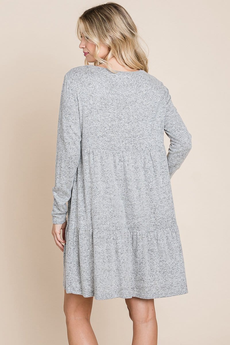 Brushed Hacci Tiered pleated Mini Dress - Dope Women's Clothing 