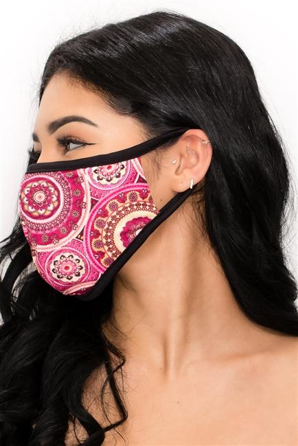 FASHION MASK 101-WP-medallion wallpaper print double layer contoured - Dope Women's Clothing 