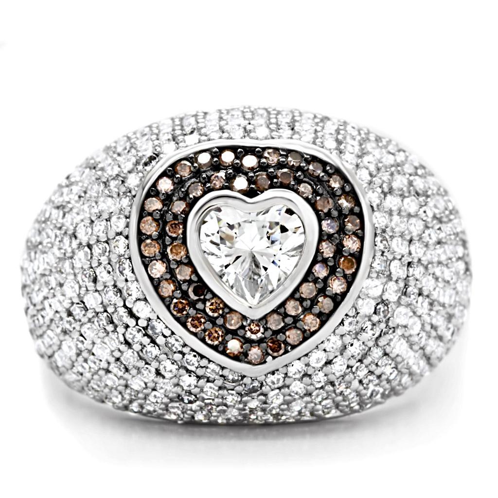 TS022 - Rhodium + Ruthenium 925 Sterling Silver Ring with AAA Grade CZ - Dope Women's Clothing 