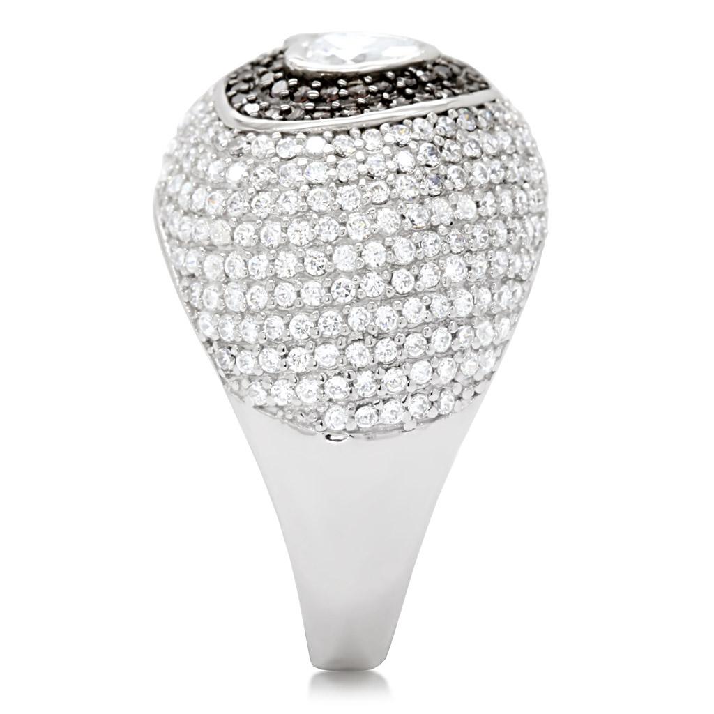 TS022 - Rhodium + Ruthenium 925 Sterling Silver Ring with AAA Grade CZ - Dope Women's Clothing 