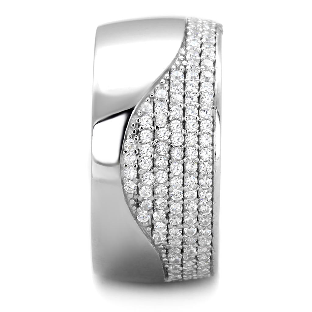 TS378 - Rhodium 925 Sterling Silver Ring with AAA Grade CZ  in Clear - Dope Women's Clothing 