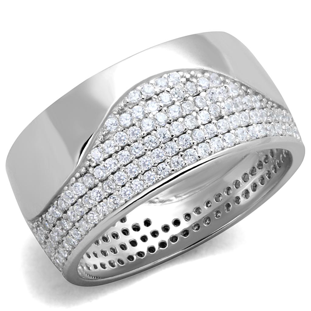 TS378 - Rhodium 925 Sterling Silver Ring with AAA Grade CZ  in Clear - Dope Women's Clothing 