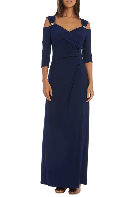 Blue Cold Shoulder Rhinestone Gown - Dope Women's Clothing 