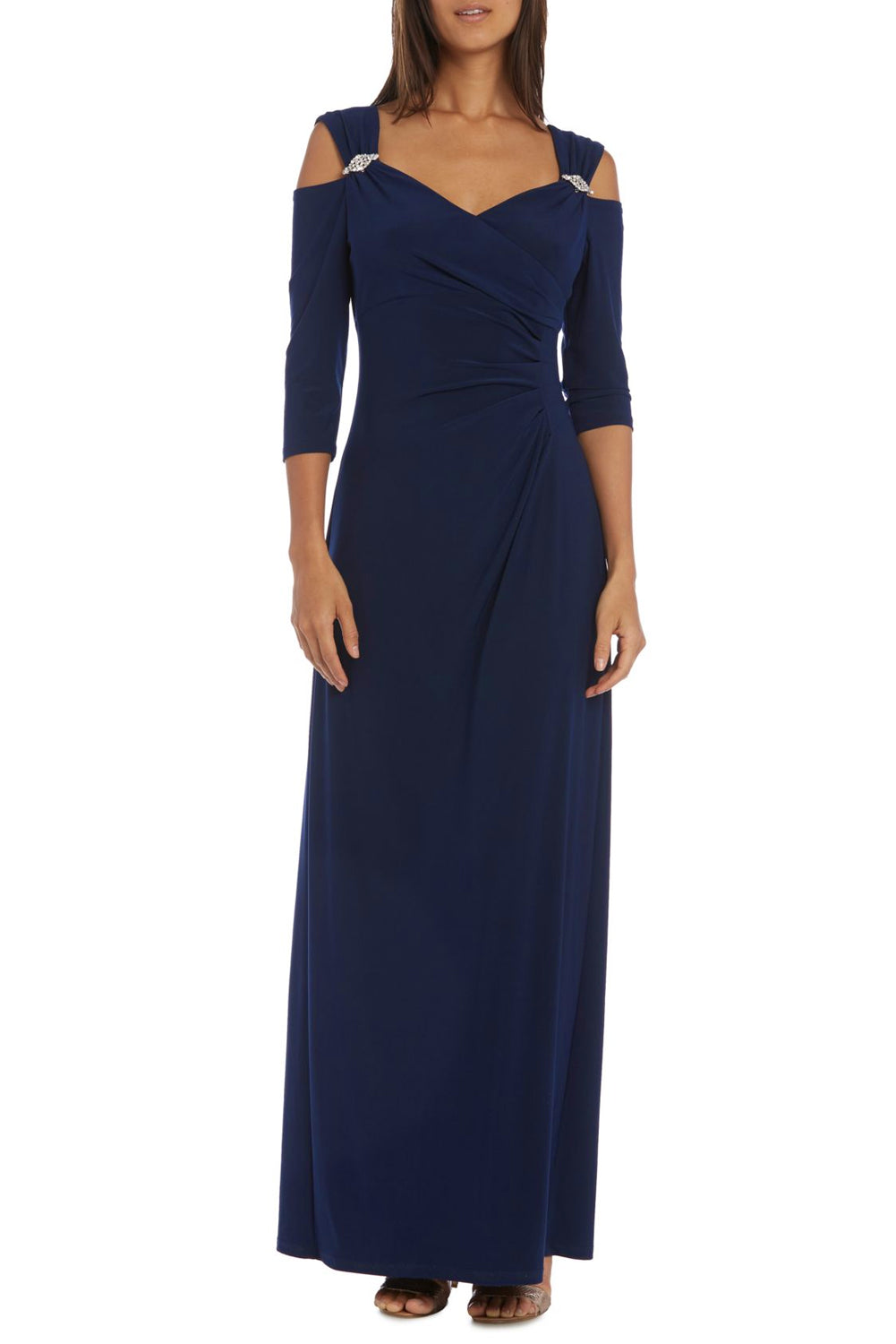 Blue Cold Shoulder Rhinestone Gown - Dope Women's Clothing 