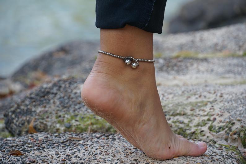 Turquoise Teardrop Bead Boho Silver Anklet - Dope Women's Clothing 