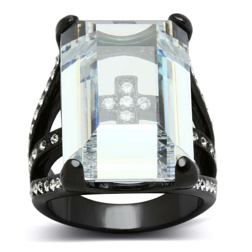 LO3593 - TIN Cobalt Black Brass Ring with AAA Grade CZ  in Clear - Dope Women's Clothing 